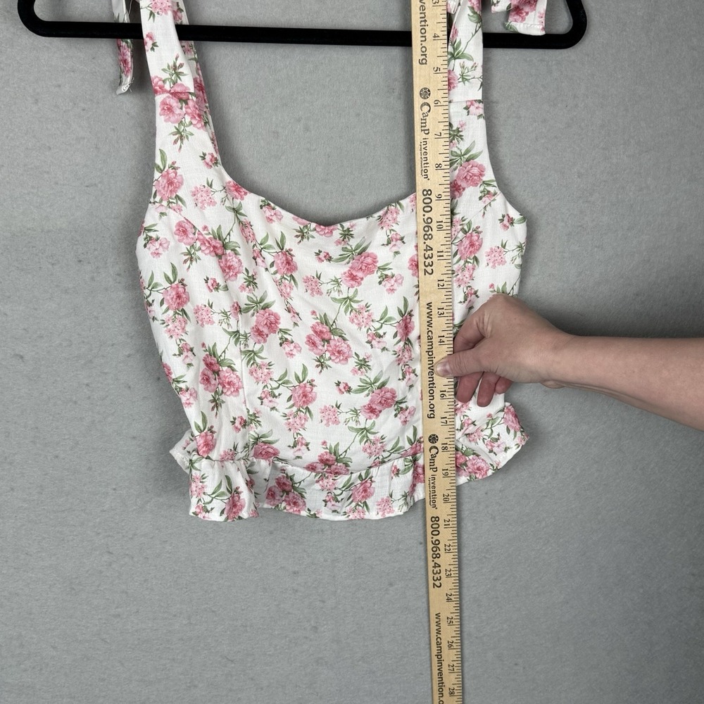 Altar'd State Women's Pink Floral Smocked Ruffle Babydoll Tank Top Tie Straps S - Picture 3 of 6